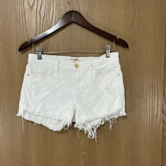 FRAME Denim Le Cutoff Denim Jean Distressed Shorts White Size 26 - Picture 2 of 6